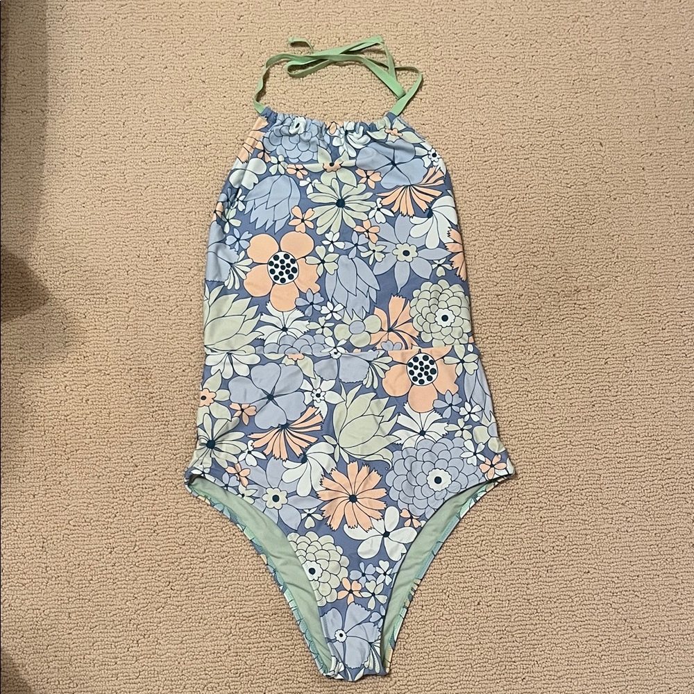 Aerie Floral One Piece Swimsuit - Light Blue and Peach